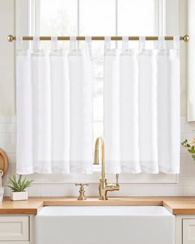 jinchan Tier Curtains Tab Top 26x36 2 Panels White Linen