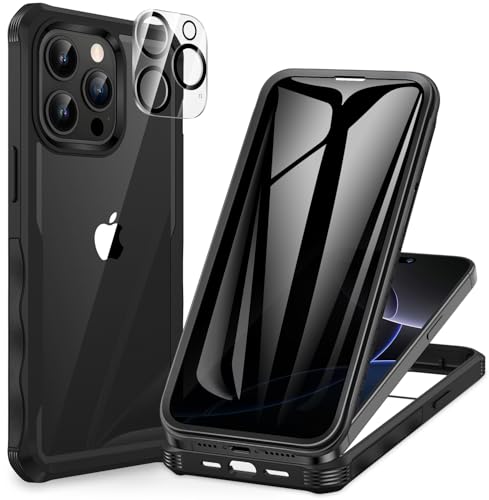 CENHUFO Privacy for iPhone 15 Pro Case, Full Body Phone Case with Built-in 9H Tempered Glass Privacy Screen Protector and Camera Lens Protector, Anti Peep Spy Shockproof Bumper Clear Cover - Black by CENHUFO - Used condition - US$11.53