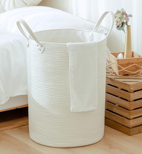 Image of Homlikelan 72L Large Woven Laundry Basket,Blanket Basket Tall Wicker Laundry Baskets for Clothes,Toys,Pillows,Towels,Shoes,Plant Storage Basket for Bedroom,Living Room,Bathroom,Nursery White