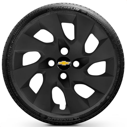 Kit 4 Calotas Onix E Prisma 2014 15 16 Aro 15 Preto Fosco Cubo Padrao Grid Emblema Gm Preto Dourado