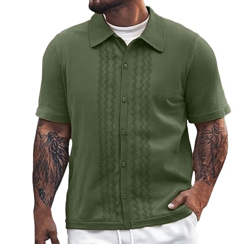 Tobysper Polo de manga corta para hombre con botones, camiseta de moda, cómoda, ligera, corte regular, ropa de calle, verano, tiempo libre, camiseta de manga corta, verde, M