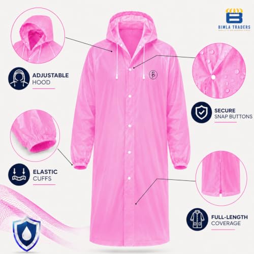 Image of Reusable EVA Hooded Raincoat| Transparent Waterproof Rain Wear for Men & Women | Elastic Full Sleeves | Front Button Design | Knee Length Free size