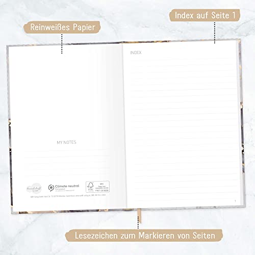 Notizbuch A5 liniert Grey Marble von Trendstuff by Häfft - 124 Seiten, 62 Blatt - ideal als Tagebuch, Journal, Ideenbuch, Schreibheft - nachhaltig & klimafreundlich