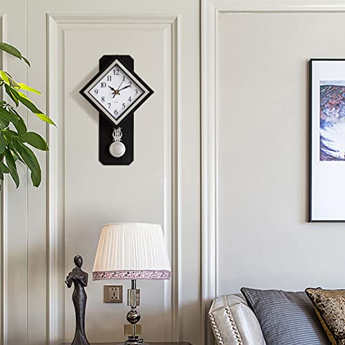 Traditional Black Square Wood- Looking Pendulum Plastic Wall Clock for Living Room, Kitchen, or Dining Room by Clockswise - Image 2