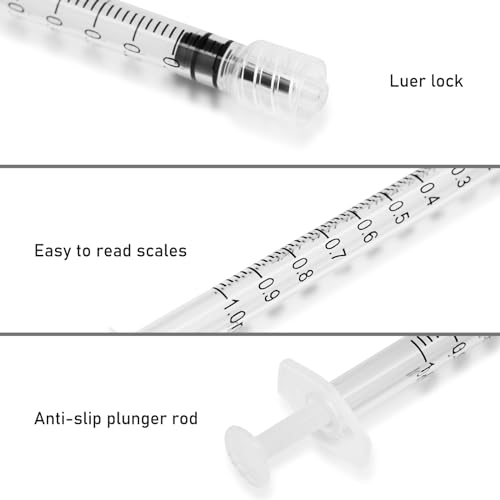 1ml Disposable Luer Lock Syringes with 25G 1 Inch Needle Individual Package - Pack of 100