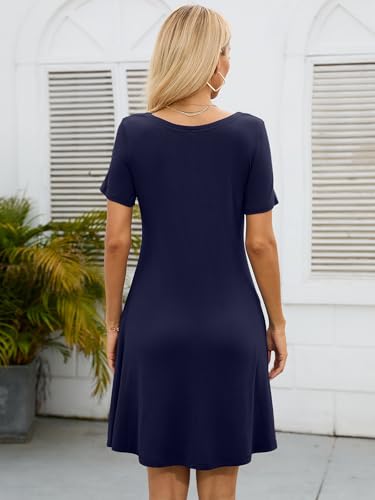 Image of KORSIS Summer Women's Dress Casual T-Shirt Short Sleeve Dresses Swing Flowy Beach Vacation Work Sundress with Pockets