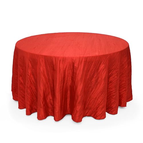 YOUR CHAIR COVERS - 132 Inch Round Crinkle Taffeta Tablecloth - Red, Crushed Shiny Dining Table Cloth for Wedding Party Birthday Baby Bridal Shower