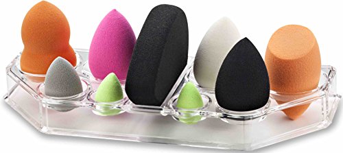 byAlegory Acrylic Beauty Sponge Organizer Tray For Drying & Storing body & Face Blending Sponges Fits All brands 9 Space Blender Storage - Pink Clear