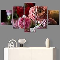 SIGNWIN 5 Panel Canvas Wall Art Modern Art Bohemian Bouquet Colorful Cool Floral Group Multicolor Photography Realism for Home Decorations Ready to Hang - 60