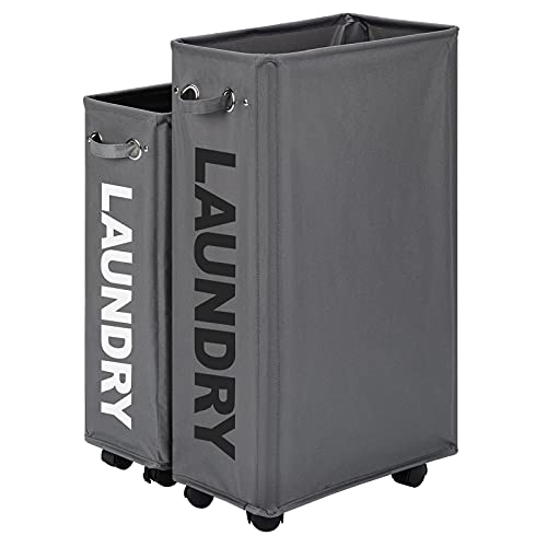 Image of Lifesela X-Large Rolling Laundry Hamper, 27" Tall Slim Laundry Basket with Mesh Liner, Collapsible Dirty Clothes Hamper with Handle, Corner Laundry Bin Laundry Cart with Wheels (Grey)