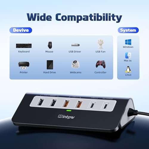 Image of intpw USB C Hub, P9 PRO USB C Hub Multiport Adapter with 4K HDMI, PD 100W, Type-C & 2 USB A 3.2 10Gbps, 2 USB A 2.0, SD /TF Card Reader, Aluminum USB Hub for Laptop, iPhone 17 Series, MacBook, iPad