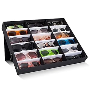 Juvale 18 Slot Sunglasses Organizer Box, Glasses Tray, Multiple Eyeglasses Storage Case (Black, 18.5 x 15 inches)