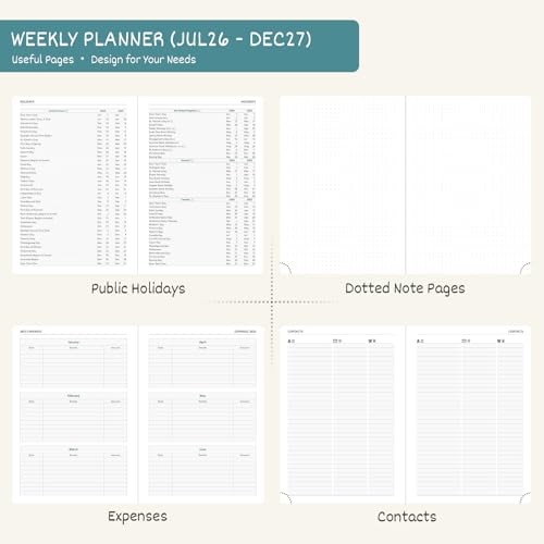 BEZEND Weekly Planner 2026-2027 (6" x 8.5") with Hourly Timeslots (Jul 26-Dec 27) 18 Months Academic Calendar & Monthly Tabs, Ideal for Students, Work & Home, PU Leather Hardcover -Black - Image 5