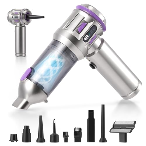 Niktulo Mini Aspirador Soplador de Aire con LCD,22000Pa Aspiradora sin Cable Coche 3 velocidades, 6000mAh Soplador de Polvo Eléctrico para Uso en la Oficina, el hogar, la Cocina (platado)