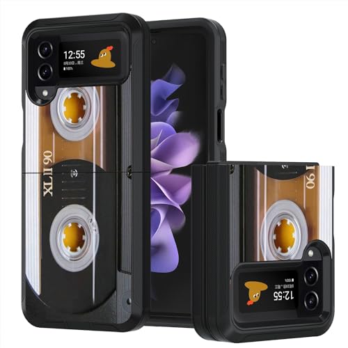 BWOOLL for Samsung Galaxy Z Flip 4 5G (2022) Case/Galaxy Z Flip 3 5G (2021) Case, Military Grade Heavy Duty Shockproof Drop Folding Stylish Protective Cover, Vintage 80s Music Cassette