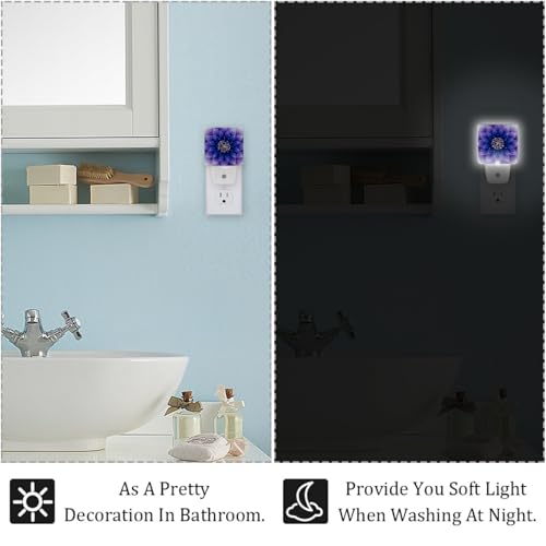 Image of NEWzone Purple Fractal Flower Night Light [2 Pack], Plug in Wall Led Night Lights Decor for Boys Girls Room, Dusk to Dawn Sensor Wall Lamp for Stairway /Bedroom /Kitchen /Nursery Room