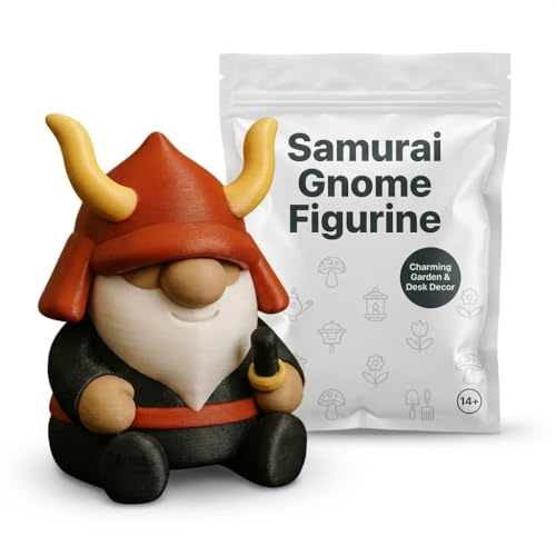 Samurai Gnome Collectible Figurine - Unique Japanese Warrior Desk Decor for Home or Office Accent - 3D Printed in Canada
