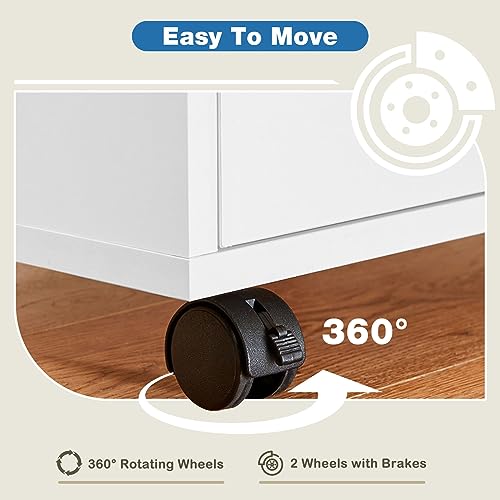 Image of OLIXIS 5 Drawer File Cabinet on Wheels, Printer Stand | Fits Under Desks, Wood Storage Organization Holds Printer, Office Supplies, Not For Hanging Files, For Home Office Use White