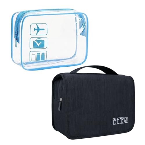 Image of Lcsmaokin Large Capacity Toiletry Bag Travel Bag with Hanging Hook for Men and Women Waterproof Travel Cosmetic Bag Bathroom Bag,with TSA Approved Zippers Clear Travel Makeup Bag Carry-on