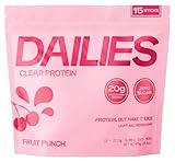 Dailies Clear Protein Powder, Sugar Free Flavor, 20g Whey Isolate & 100 Calories per Serving, Light & Refreshing Protein Shake Drink Mix for Pre or Post Workout, 15 On the Go Stick Packs (Fruit Punch)