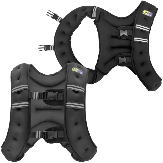 GoFit Neoprene Weighted Vest for Men & Women, Even Weight Distribution, Padded Comfort Lining, Adjustable Heavy-Duty Buckle, Reflective Elastic Straps, Rear Mesh Pocket for Walking, Running & Resistance Training