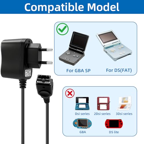 5V 0.5A Ladegerät Sicherheit Kompatibel mit Gameboy Advance SP Nintendo DS 1 Generation DS Ladekabel für GBA Spielekonsole Netzteil Adapter Power Charger mit Netzkabel 1,2 m Spielekonsolen Zubehör