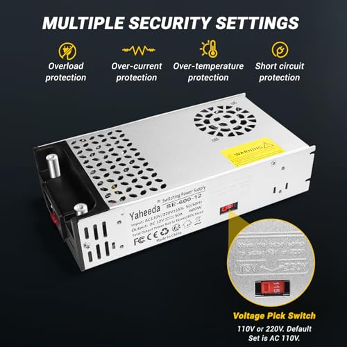 New Version Converter, 110V AC to 12V DC Converter Power Supply 12V 600W 50A DC Switch Transformer for RV,Pump,LED Strip, LCD Monitor (12V 600W) 7