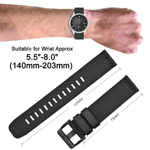 ANNEFIT Quick Release Watch Bands 22mm, Military Nylon Watch Strap for Men, Heavy Duty Stainless Steel Brushed Black Buckle (Black) by ANNEFIT - Used condition - Image 4