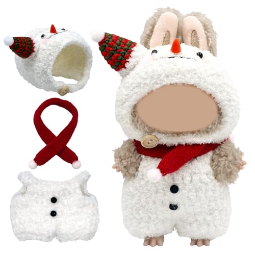 Lukxi 17cm Doll Christmas Clothes 3-Piece Snow Man Outfit for Lububu(No Doll) Small Kawaii Clothes Set for 6.7 Dolls Gift for Women(White)
