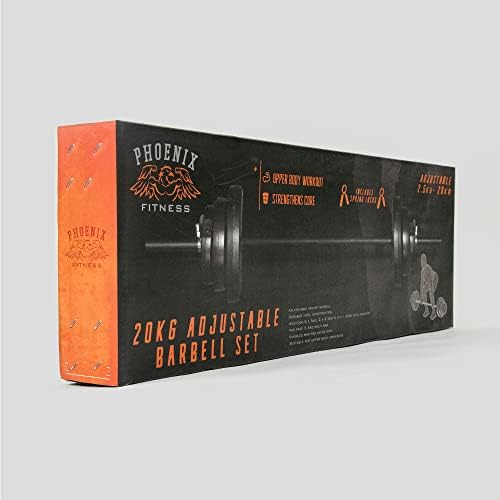 Phoenix Fitness RY1426 Barbell Weight Set 20kg Barbell Set Adjustable Barbell for Men & Women Knurled Bar Connecting Rod for Home Gym Workout Training