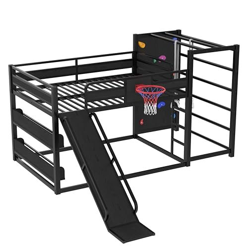 Bellemave Full Szie Bunk Beds with Slide and Basketball Hoop, Pull-up Rings, Climbing wall, and Built-in Bookshelves, Full Loft/bunk Bed, Black by Bellemave - Image 6