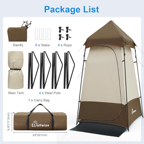 Wolfwise 6.9FT Outdoor Portable Shower Tent Camping Privacy Changing Room Tent for Toilet,Hiking Bathroom Shelters, Brown