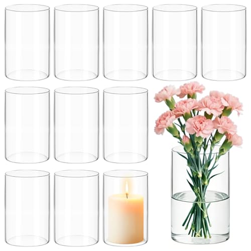 12 Pack Glass Cylinder Vases for Flower 6 Inch Tall Clear Centerpieces Bulk Vase Hurricane Floating Candle Holder for Table Home Decor Floral Shelf Party Dining Wedding Holiday Decoration