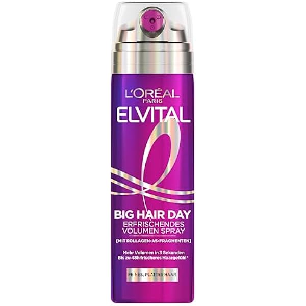 L'Oréal Paris Elvital Collagen Lifter Big Hair Day spray objętościowy, odświeżający efekt podnoszący w 3 sekundy, z fragmentami kolagenu AS, do włosów cienkich i płaskich, 200 ml