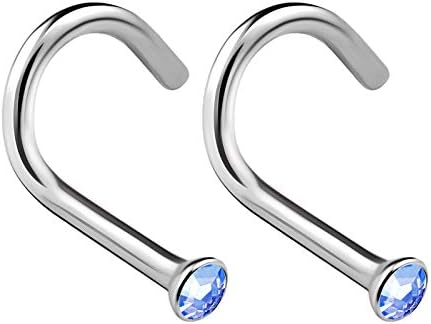 2-Pack 316L Surgical Stainless Steel Nose Stud Rings - 18ga, 7mm Bar, 2mm Ball/Diamonte