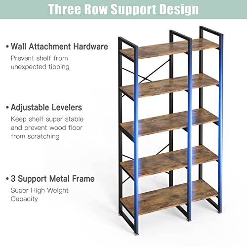 Easyzon 5 Tier Bookshelf And Bookcase, Rustic Industrial Bookshelf, Large Etagere Bookshelf Open Display Shleves With Metal Frame For Living Room Bedroom Home Office #TOP6