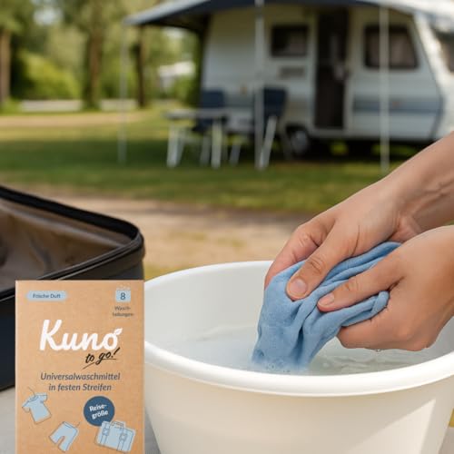 Kuno to Go – Reisewaschmittel - Waschmittel für unterwegs | 8 Waschladungen | Ohne Flüssigkeit | Ideal für Reisen, Camping & Handwäsche | Ultraleicht, platzsparend & umweltfreundlich (1) – Bild 5