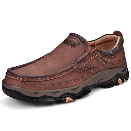 Men's Orthopedic Walking Shoes Genuine Leather Slip On Loafers, Comfortable Non-Slip Driving Loafers for Men