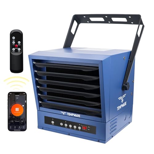 TEMPWARE 10000W Electric Garage Heater with WIFI Control, 240V Hardwired Digital Ceiling Mount Fan-Forced Shop Heater with Full-Function Remote and 12-Hour Timer, Ideal for Workshop Warehouse
