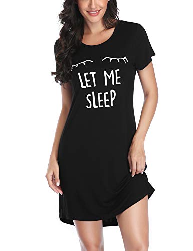Eishopeer Let Me Sleep Pajamas For Women Soft Night Shirt Cute Print Sleep Tee Shirt Crewneck Short Sleeve Nightgown #TOP3