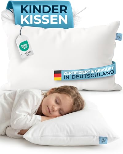 Glückstoff® Kissen für Kinder [MITWACHSEND AB 1-9+ Jahre] - Höhenverstellbares Kinderkissen - Atmungsaktives Kopfkissen für Kleinkinder - Ergonomisches Kinderkopfkissen - 100% Baumwollbezug (40x60cm)