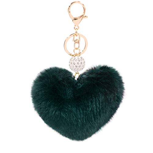 Image of Women's Heart Faux Fur Pom Pom Key Chains Bag Accessory Puffball Keyring Backpack Charms for Girls