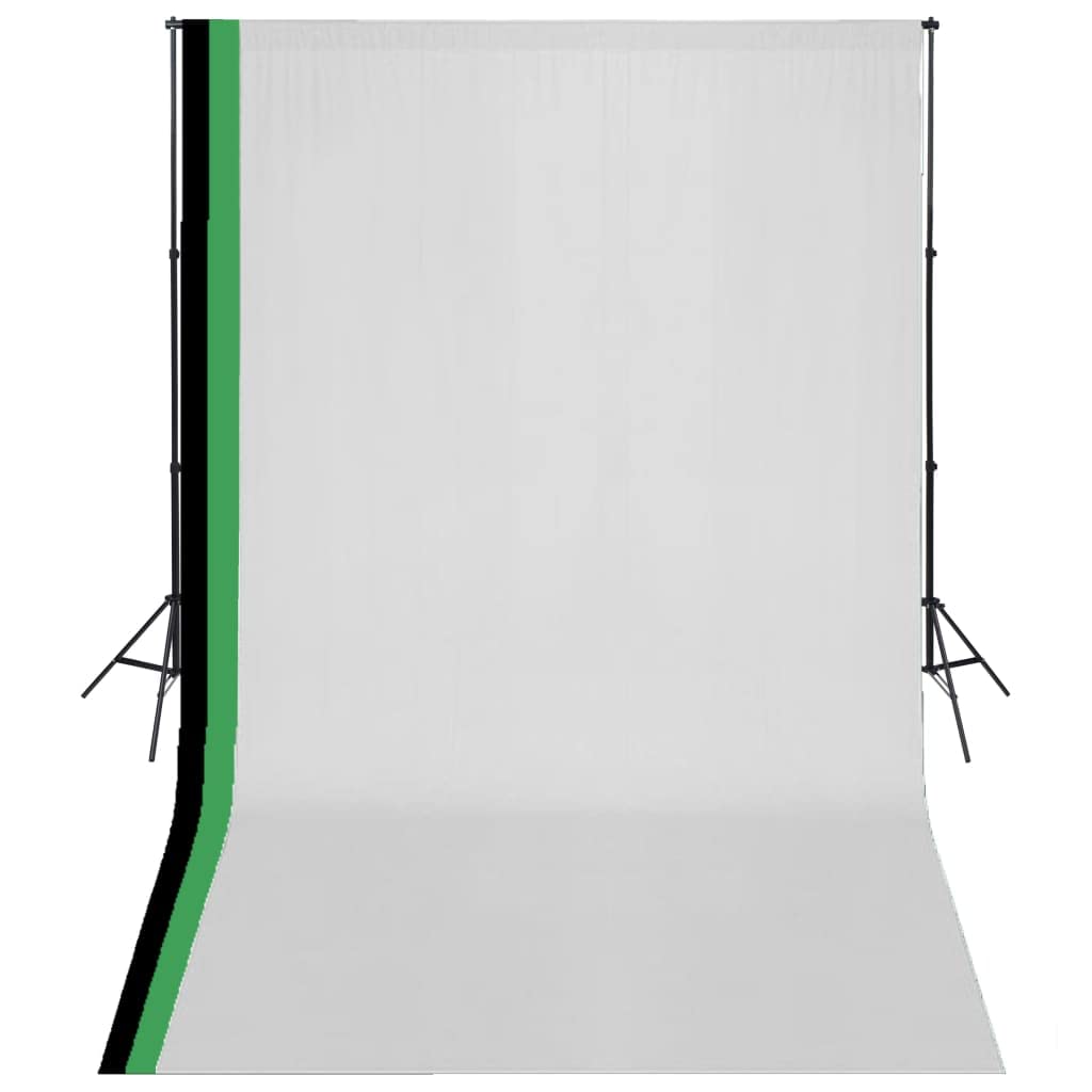 Sistema di sfondo per studio fotografico, 3 x 5 m, con 3 sfondi in cotone, verde, nero, bianco, set treppiede regolabile in altezza per fotografia, produzione video e ritratti
