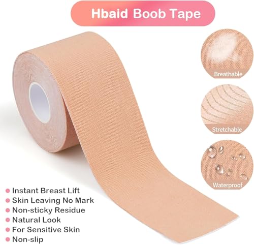 Heyumybit Boob Tape,5cm*5m Klebe BH Boobtapes mit 2 PCS Wiederverwendbare Brusttapes,Selbstklebende Trägerlose Boobtapes Unsichtbare BH Für Ballkleid,Hochzeitskleid,Abendkleider