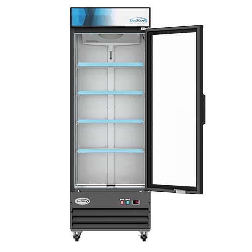 Image of KoolMore MDR-1GD-23C Commercial Glass 1 Door Display Refrigerator Merchandiser - Upright Beverage Cooler with LED Lighting - 23 Cu. Ft., Black