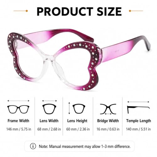 Image of Butterfly Shape Glasses for Women Retro Clear Flat Lens