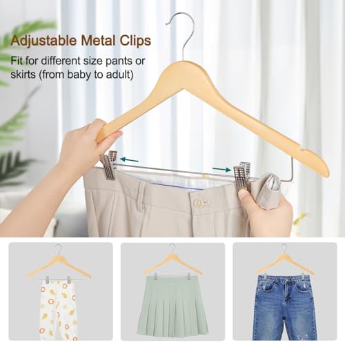 TOPIA HANGER Wooden Hangers with Adjustable Metal Clips and 360° Swivel Hook, Premium Wood Clothes Hangers 10 Pack for Suit, Pant, Skirt, Jeans, Coat, Jacket-CT28N by TOPIA HANGER - Image 6
