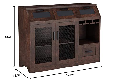 Iohomes Tanaka Transitional 3-Drawers Buffet Server With 2-Door Tall Cabinet And Stemware Rack, Vintage Walnut #TOP6