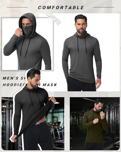 Image of August Alley 3 Pack Men's Sports Hoodies with Mask Compression Long Sleeve Thermal Shirts Base Layer Tees Running Pullover