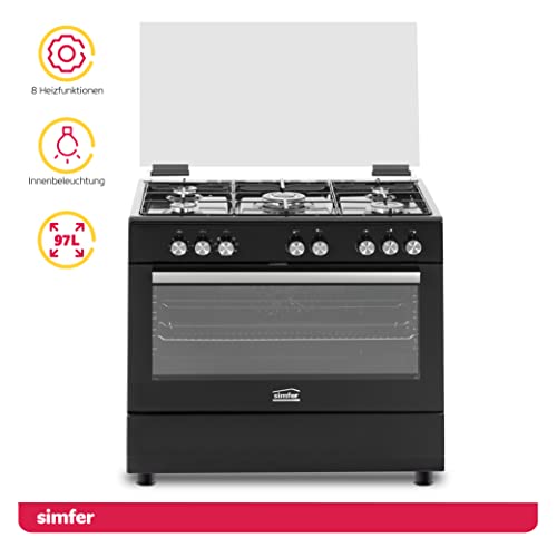 Gasherd mit Gasbackofen Simfer FS 9031-1 in Schwarz, 90 cm